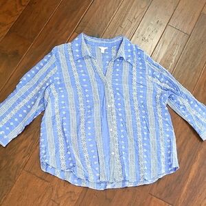 Cato Periwinkle Blue and White Embroidered Eyelet Button-up Blouse size 18/20W